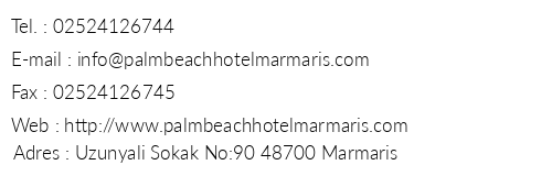Palm Beach Hotel Marmaris telefon numaralar, faks, e-mail, posta adresi ve iletiim bilgileri